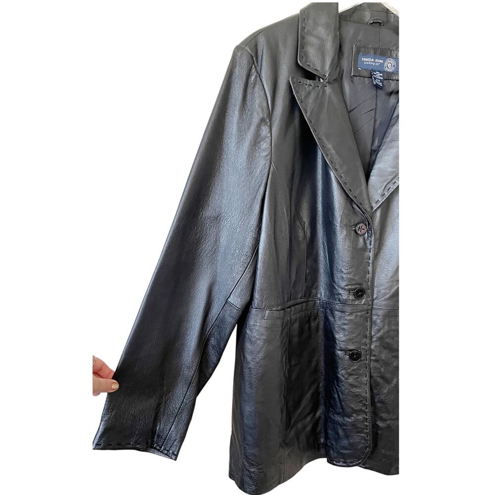 Venezia Genuine Leather Blazer Jacket Black Plus Size 18/20 Classic Tailored - Picture 6 of 11